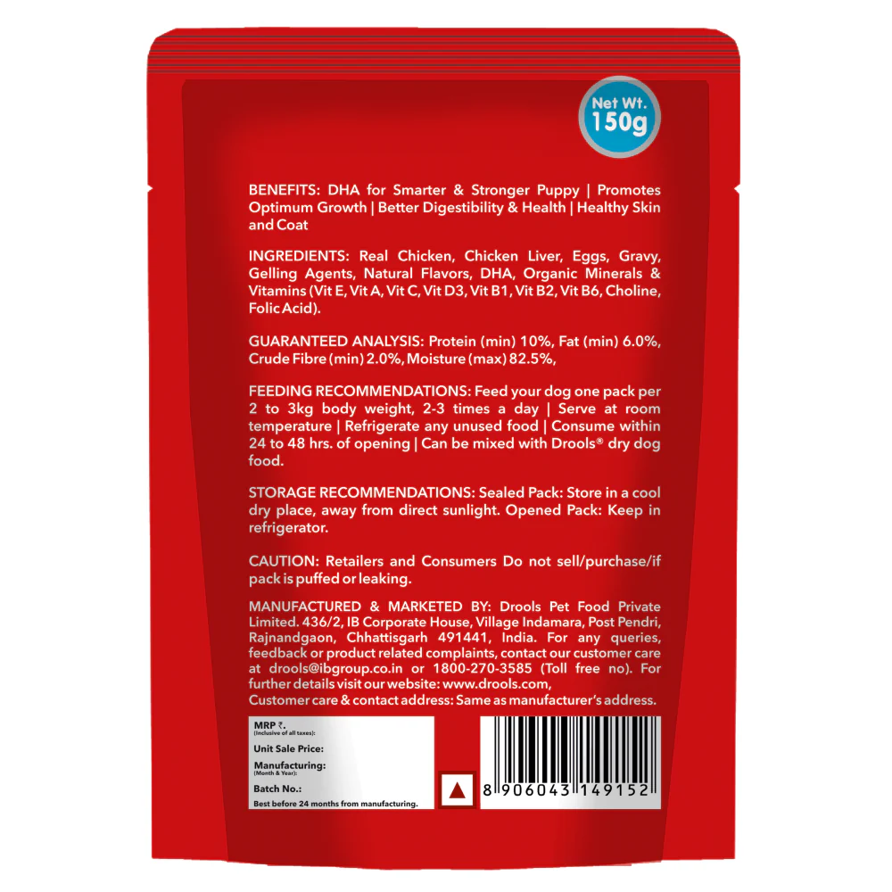 Drools Real Chicken & Chicken Liver Chunks in Gravy Puppy Dog Wet Food - Image 8