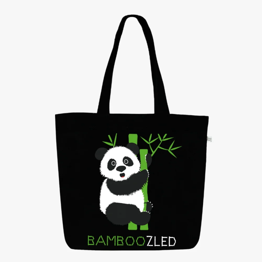 EcoRight Bamboozled Panda Large Zipper Tote Bag (Black)