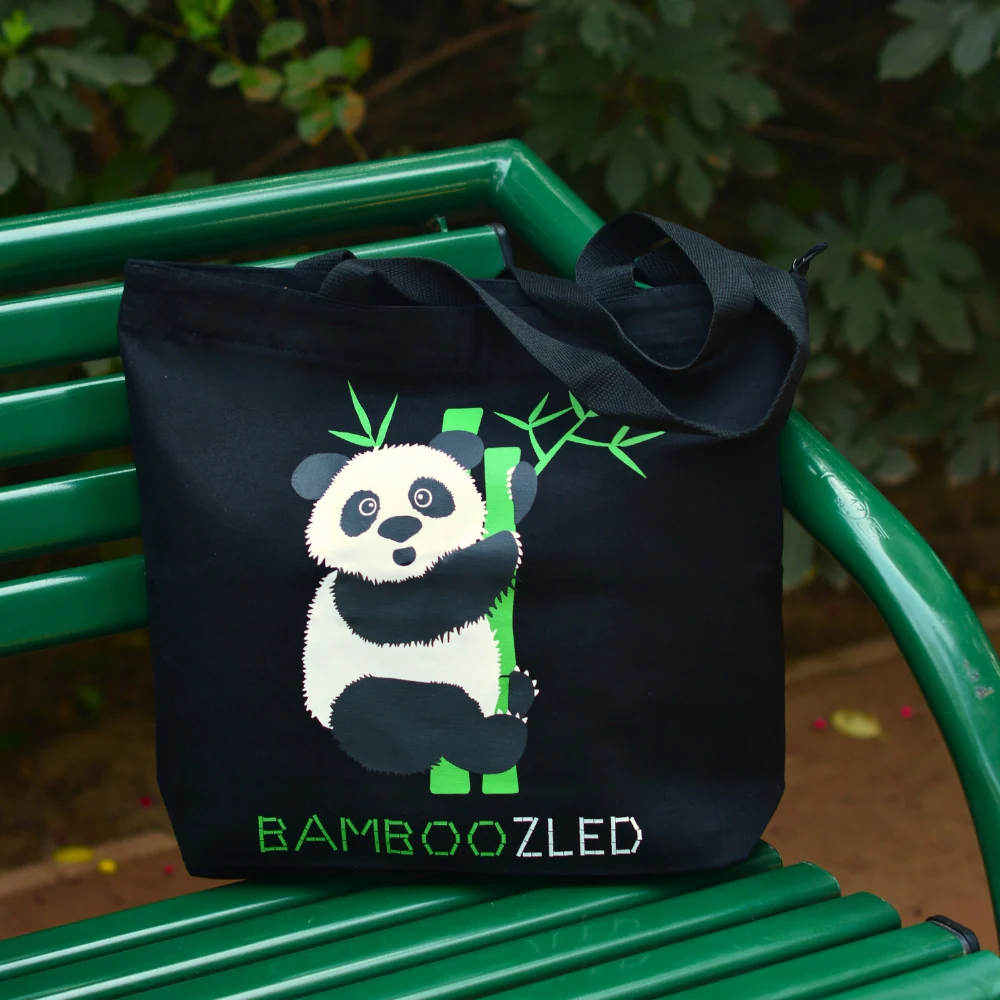 EcoRight Bamboozled Panda Large Zipper Tote Bag (Black) - Image 4