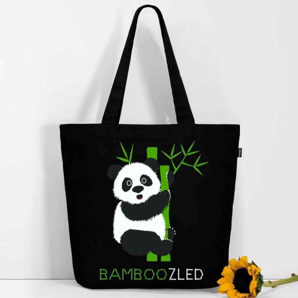 EcoRight Bamboozled Panda Large Zipper Tote Bag (Black) - Image 6