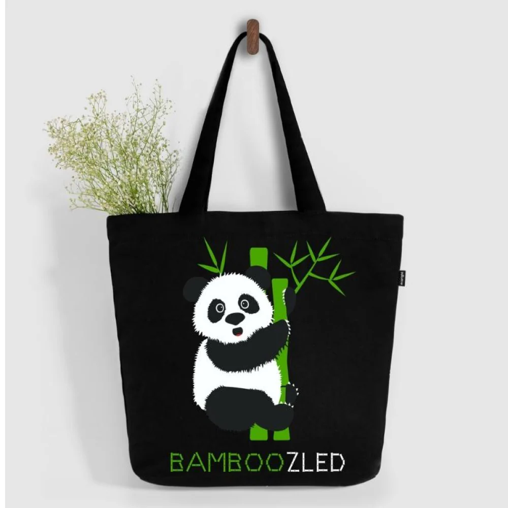 EcoRight Bamboozled Panda Large Zipper Tote Bag (Black) - Image 7