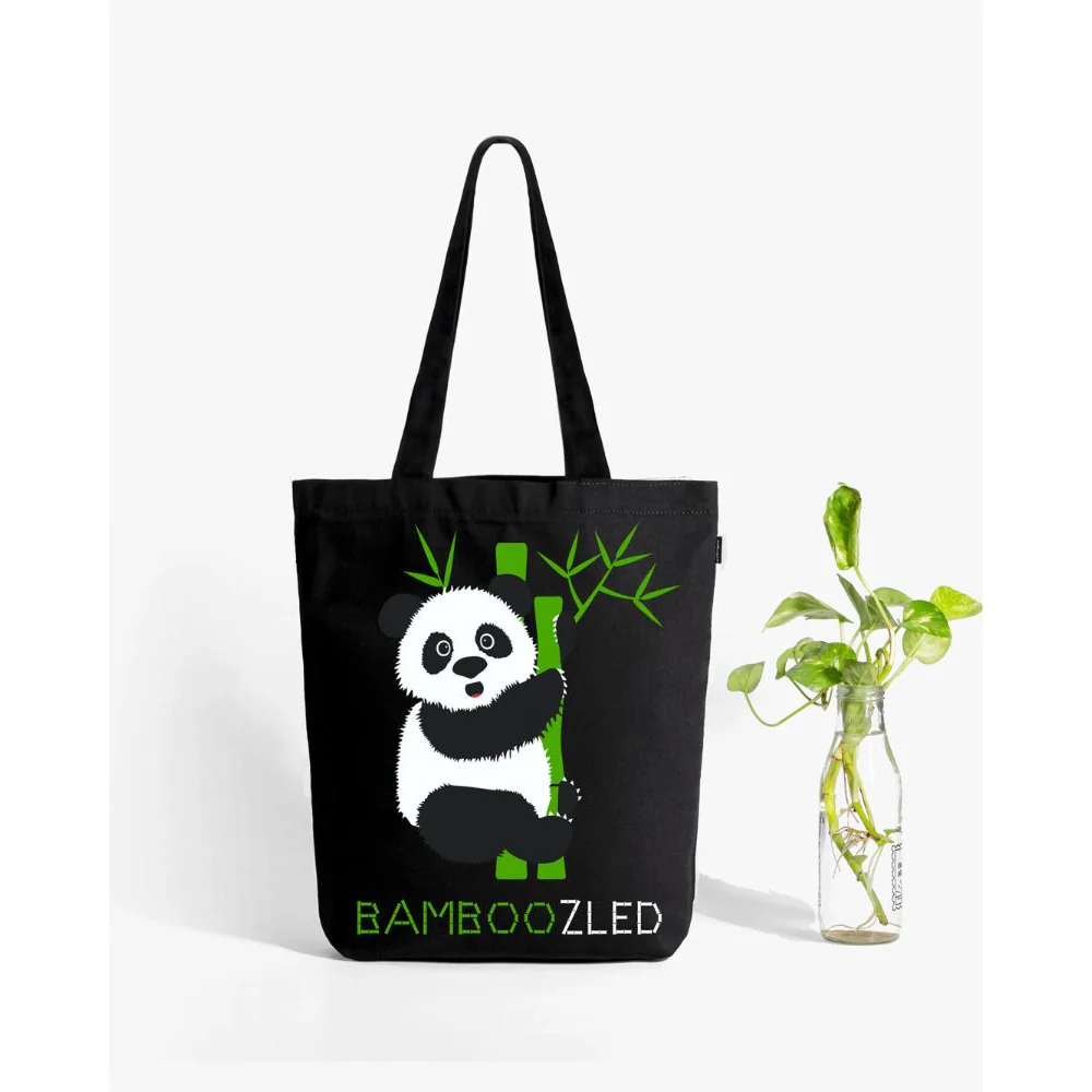 EcoRight Bamboozled Panda Zipper Tote Bag (Black) - Image 4