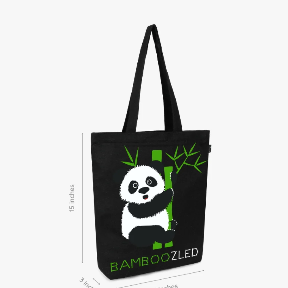 EcoRight Bamboozled Panda Zipper Tote Bag (Black) - Image 5