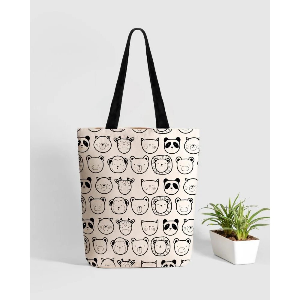 EcoRight Cute Animals Zipper Tote Bag (White) - Image 5