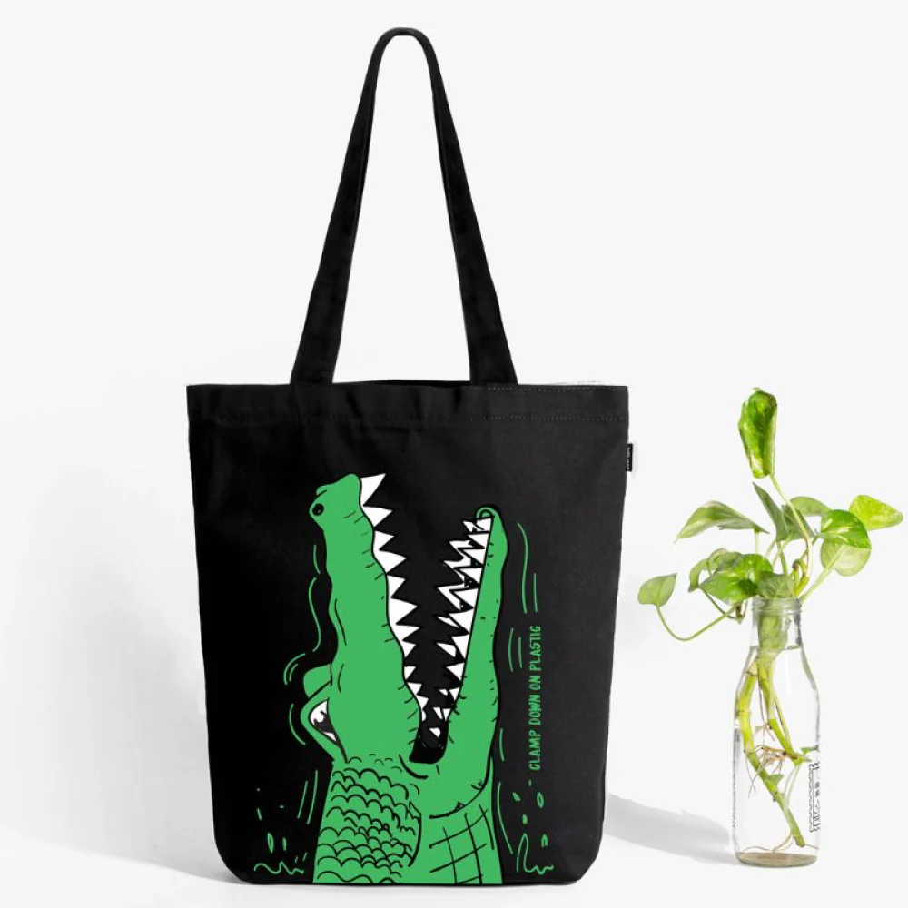 EcoRight Hungry Crocs Zipper Tote Bag (Black) - Image 3
