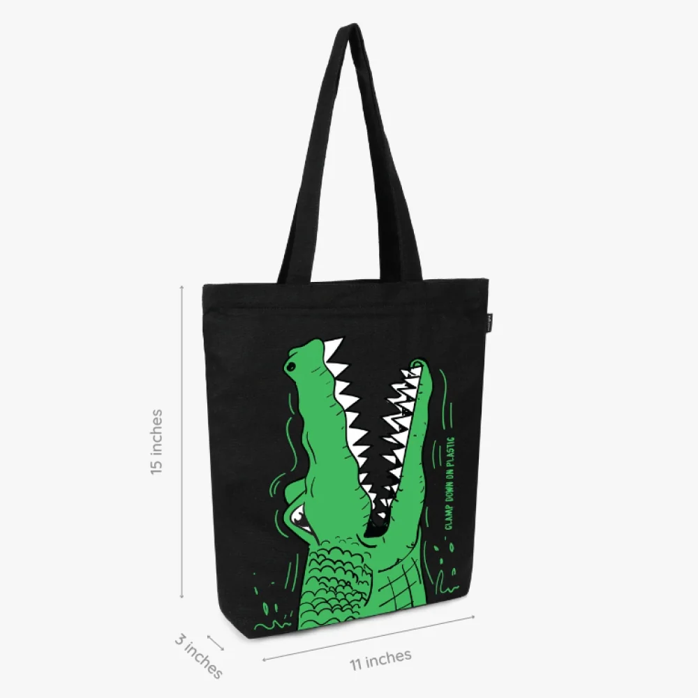 EcoRight Hungry Crocs Zipper Tote Bag (Black) - Image 9