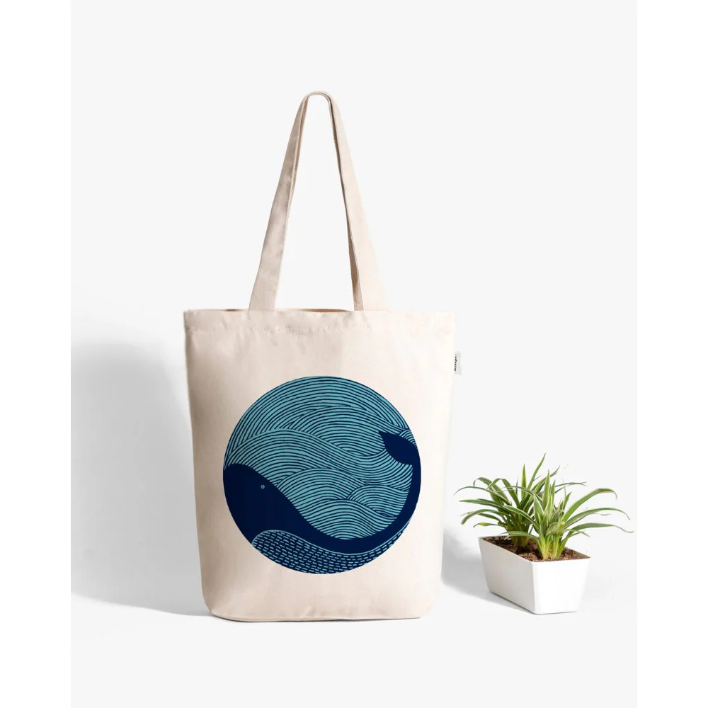 EcoRight Whale Doodle Zipper Tote Bag (White)