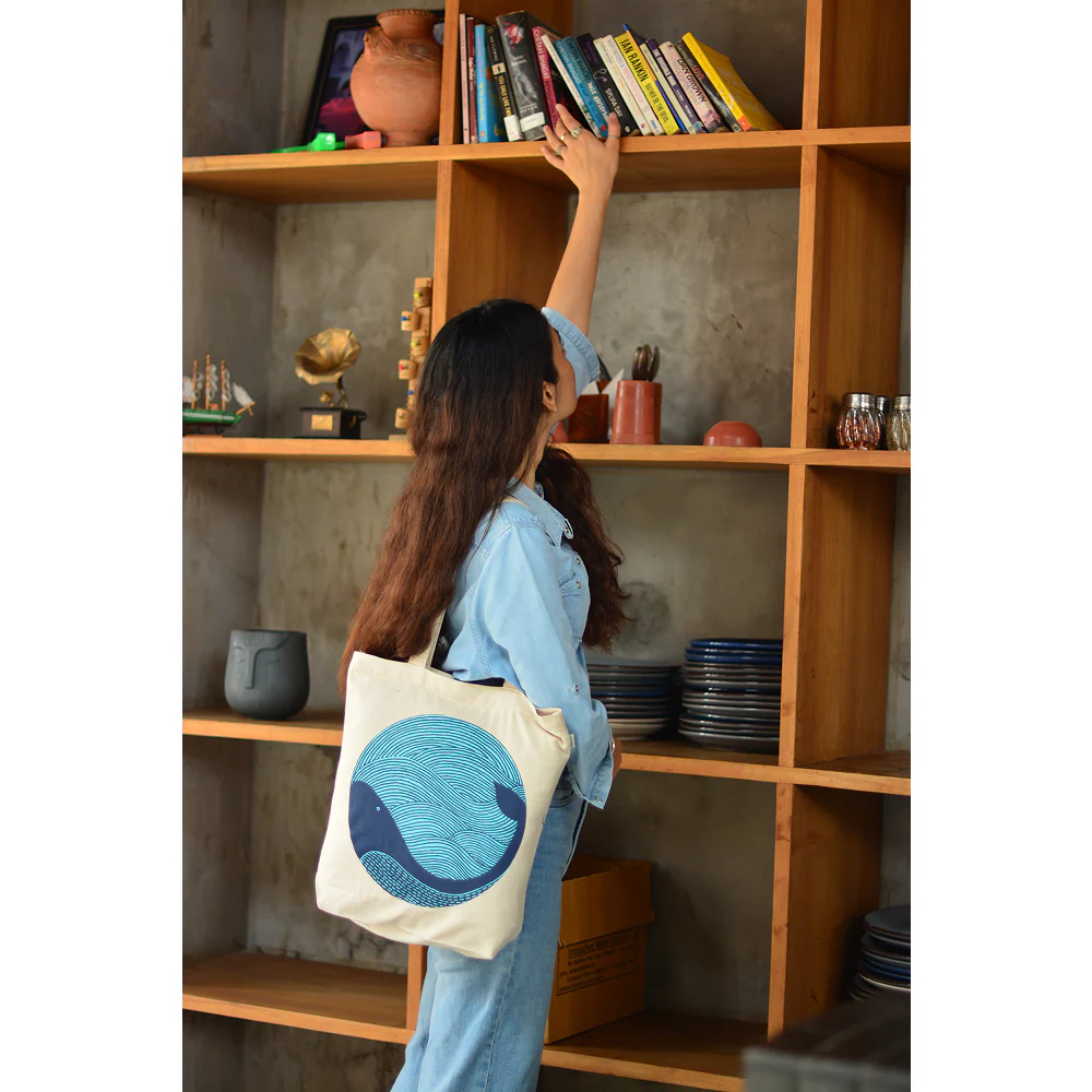 EcoRight Whale Doodle Zipper Tote Bag (White) - Image 2