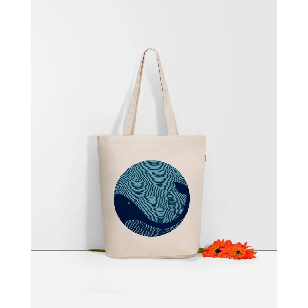 EcoRight Whale Doodle Zipper Tote Bag (White) - Image 5