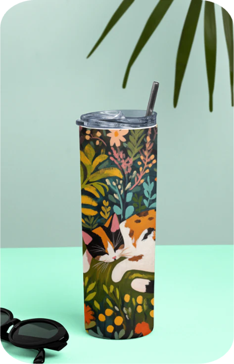 EverythingBoho Calico Cat Sip in Style Eco Friendly Tumbler with Straw