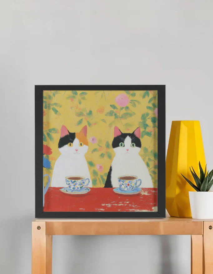 EverythingBoho Cute Cat Pair Wall Art (Black)