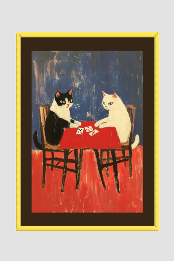EverythingBoho Framed Art Cat Playing Cards (Yellow)