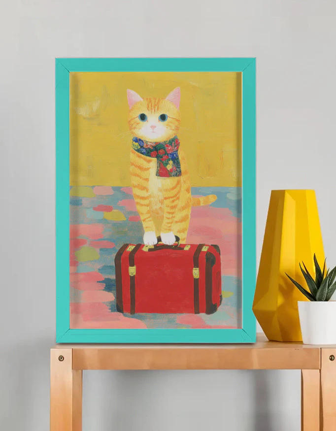 EverythingBoho The Solo Traveller Cat Wall Art (Bottle Green)