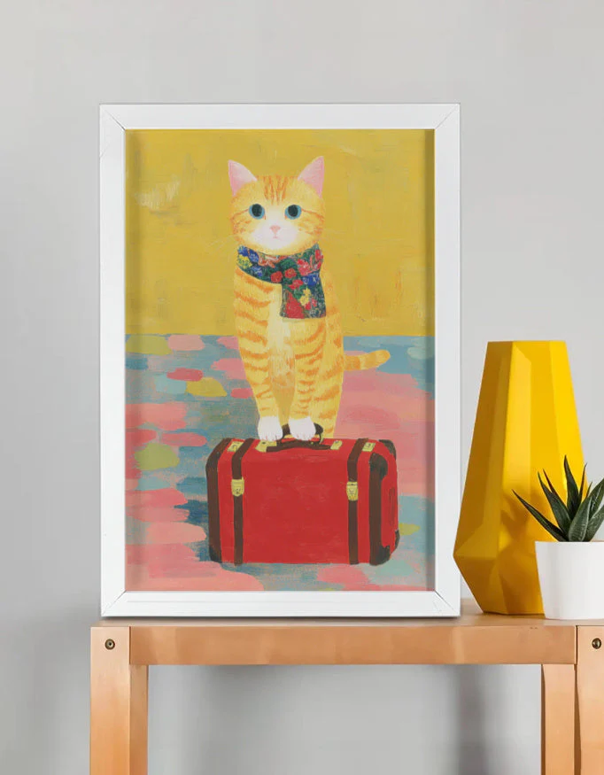 EverythingBoho The Solo Traveller Cat Wall Art (White)