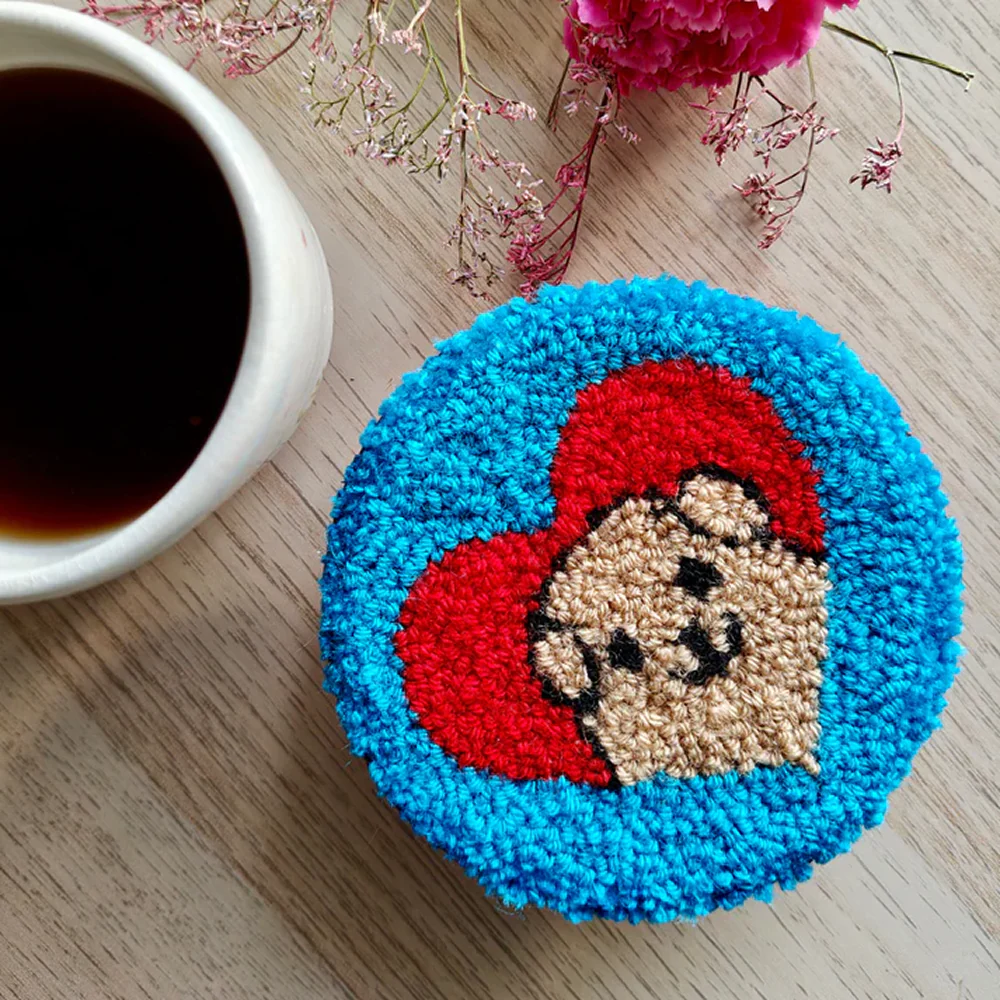 Furry Tales Pebble Dog Handtufted Coaster