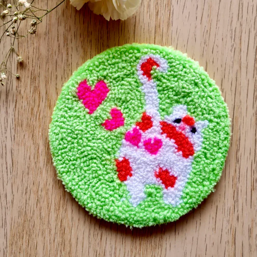 Furry Tales Rumble Cat Handtufted Coaster