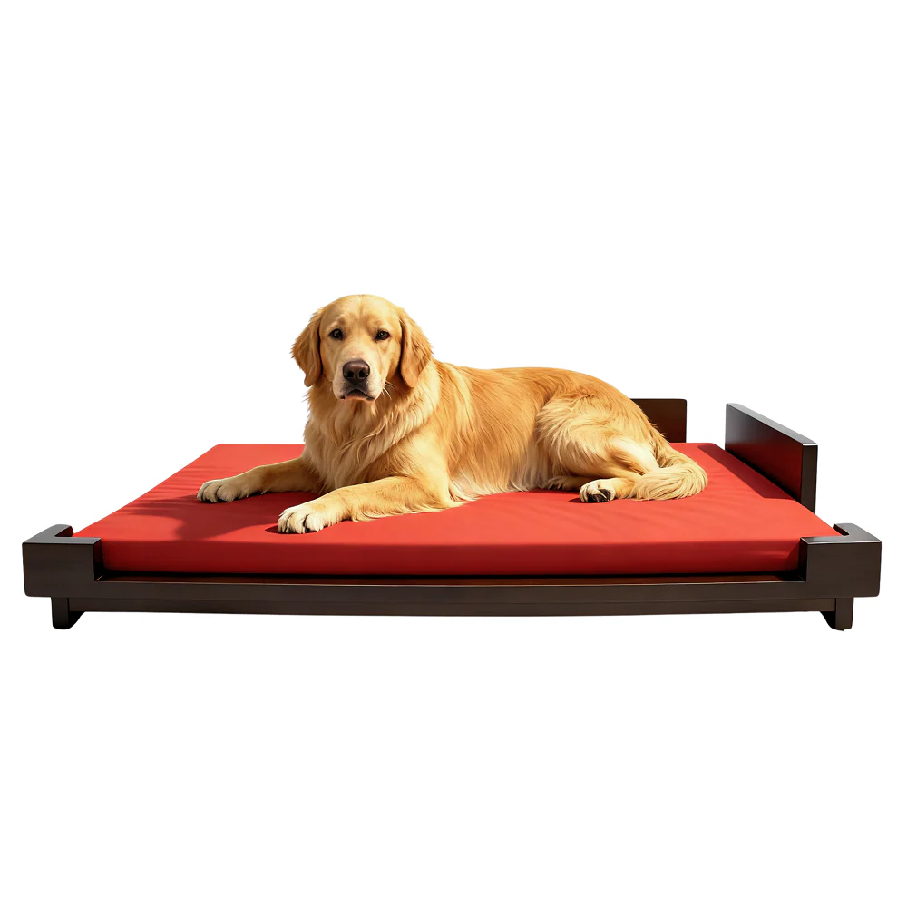 FurryLiving Barkly Barkly XL Solid Wood Dog Bed for Medium and Large Dogs (Dark Brown/Red)