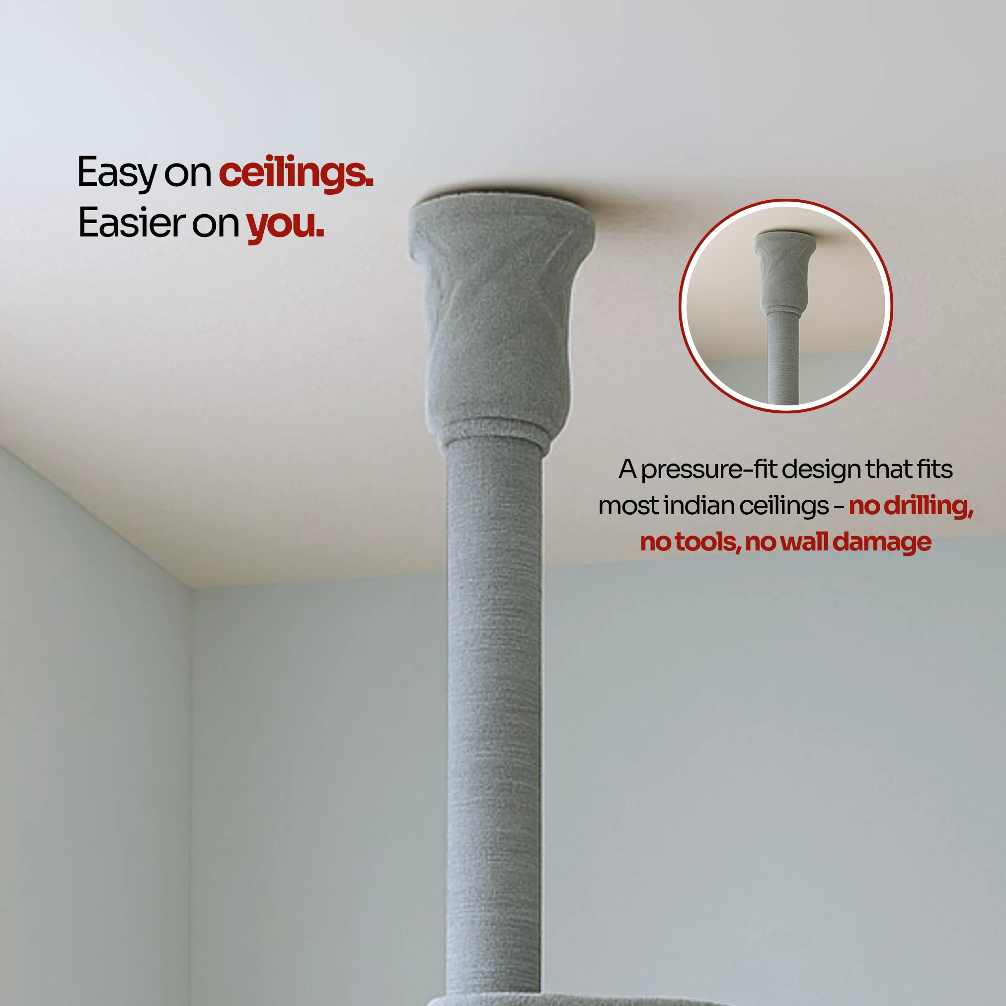 FurryLiving Sora Adjustable Floor to Ceiling with Scratching Posts, Condo and Hanging Toy Cat Tree - Image 4