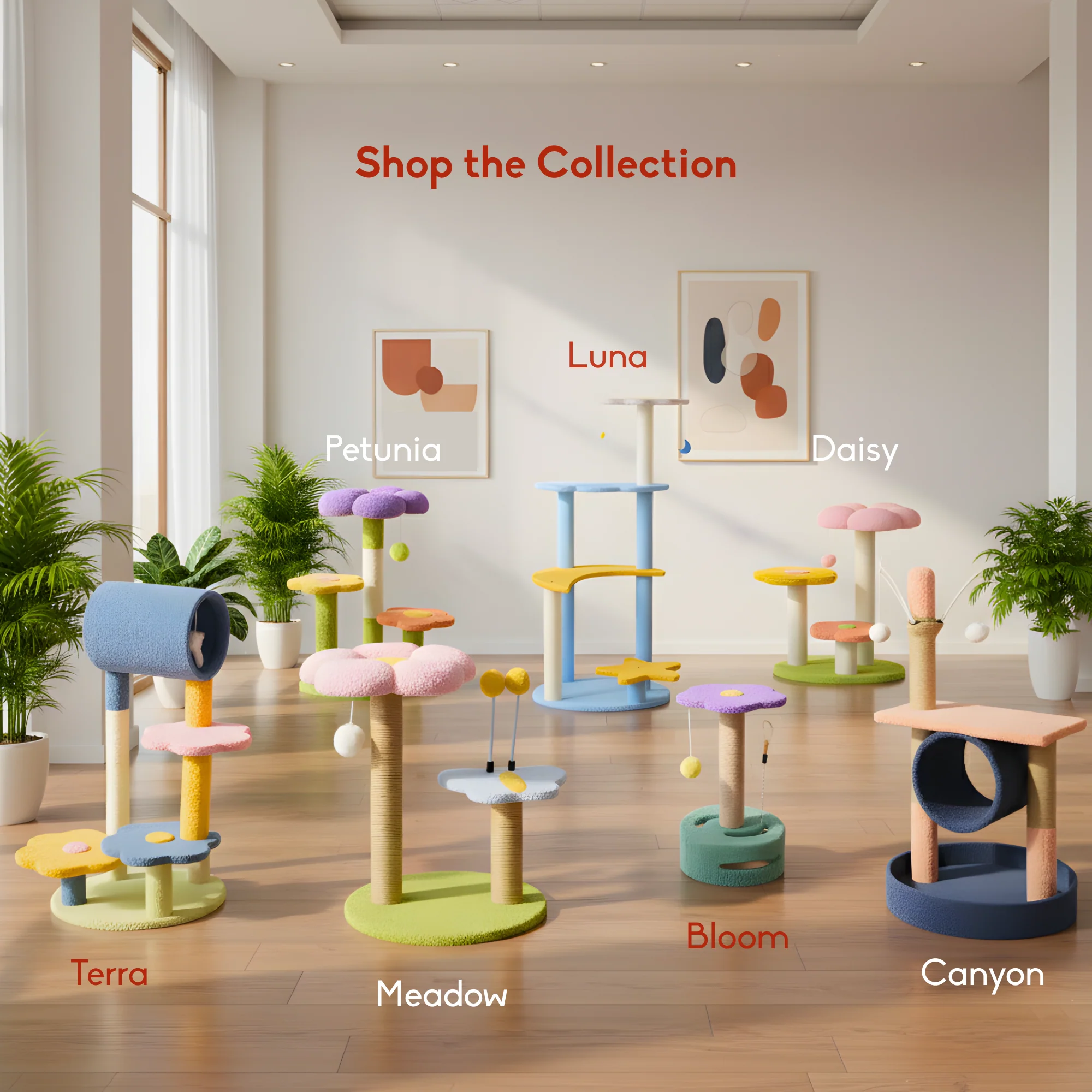 FurryLiving Terra Multi Level Cat Tree with Scratching Post and Hanging Toy for Cats & Kittens - Image 2