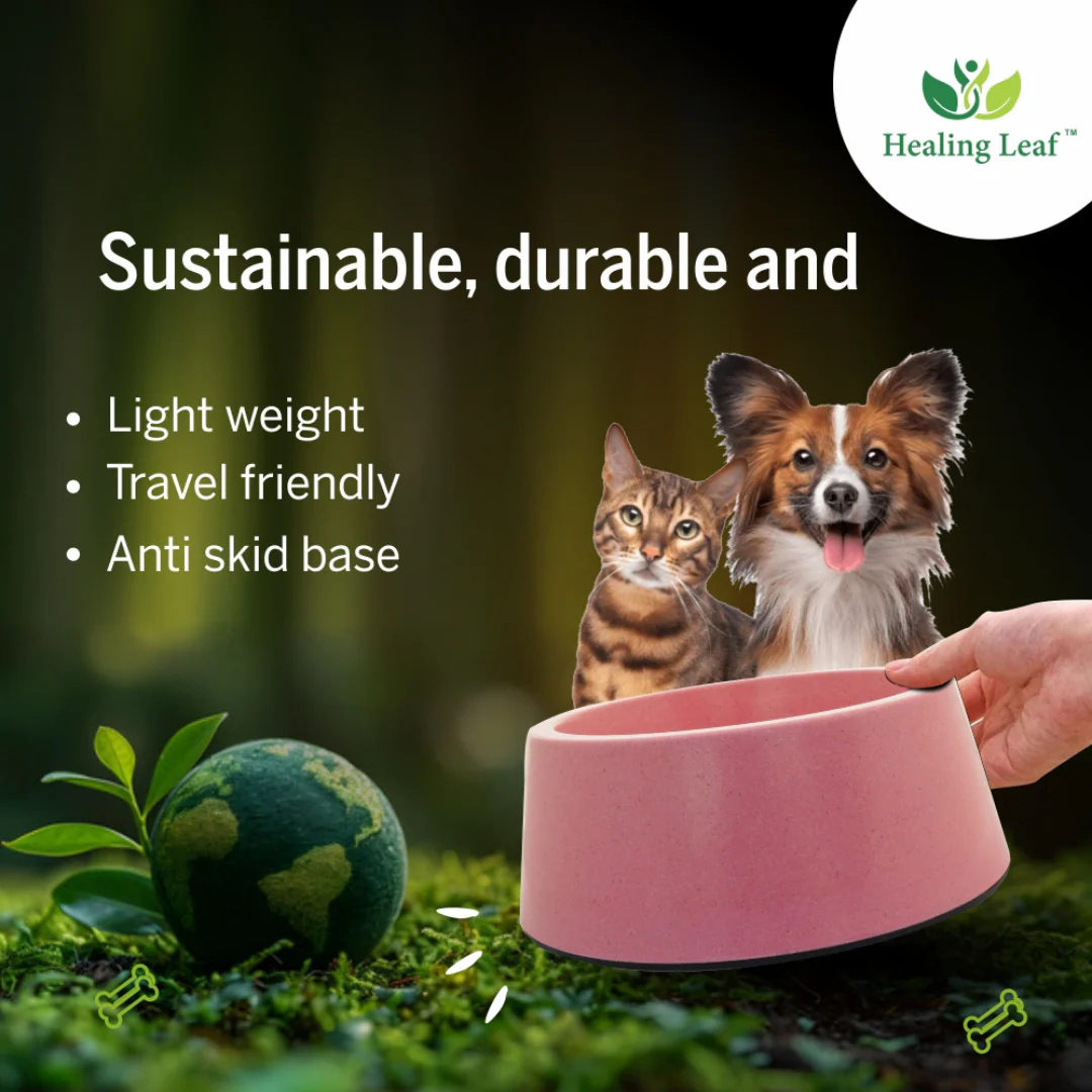 Healing Leaf Eco Friendly Bamboo Bowl for Dogs and Cats (Yellow) - Image 4
