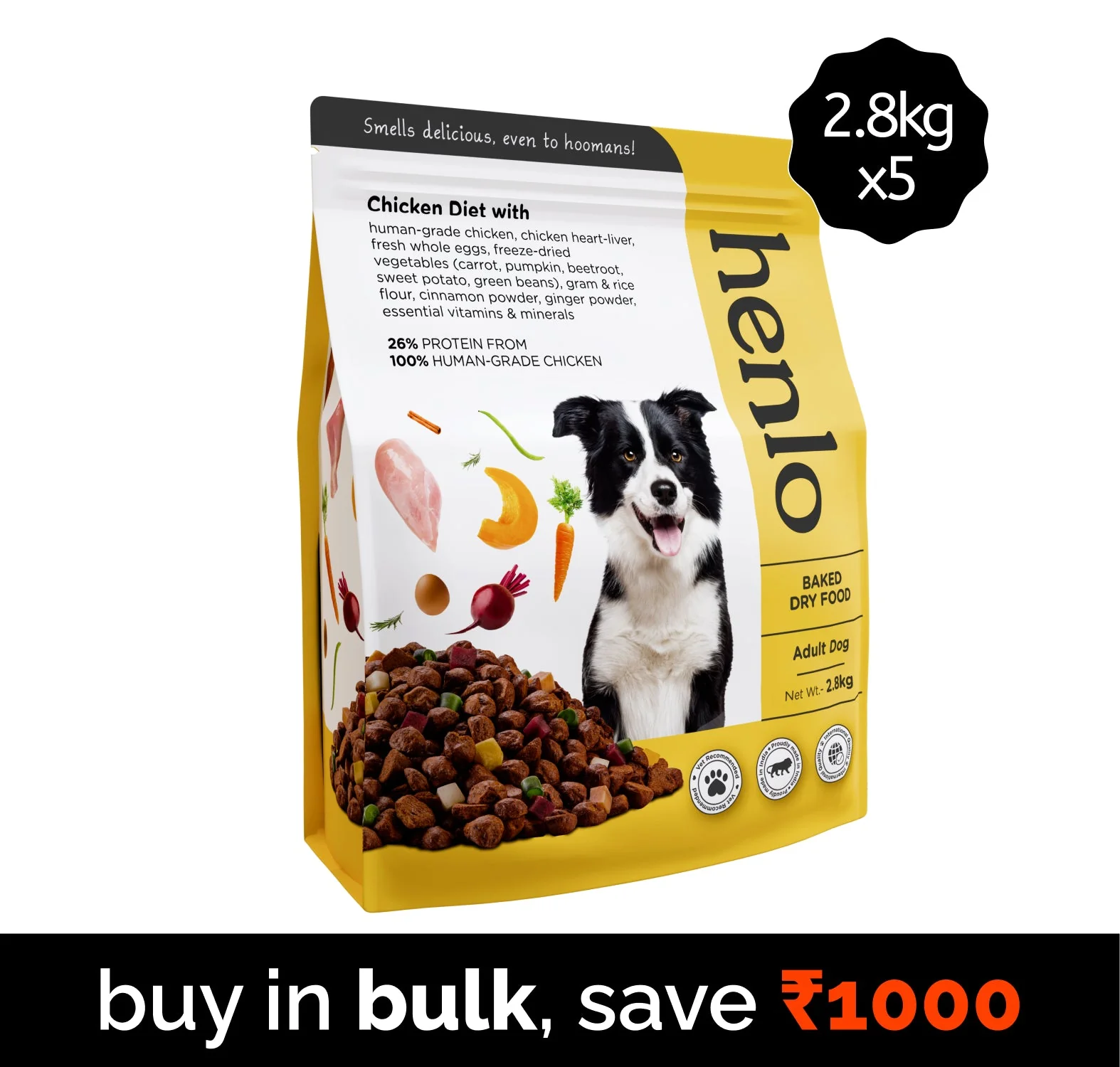 Henlo Chicken & Veg Baked Dry Food for Adult Dogs | 100% Human Grade Ingredients