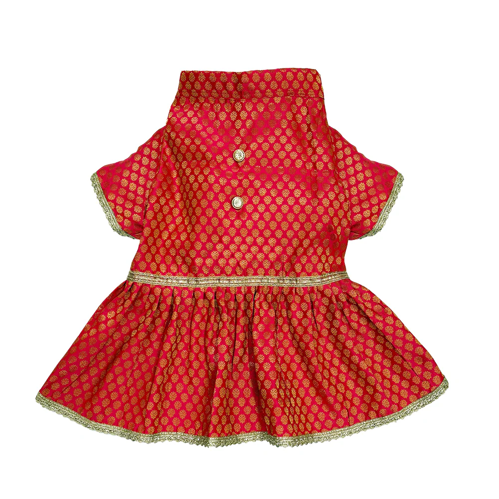 Pawsindia Traditional Royal Brocade Dress for Cats (Red) - Image 3