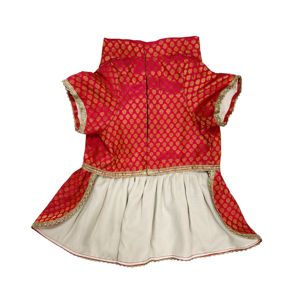 Pawsindia Traditional Royal Brocade Dress for Cats (Red) - Image 5