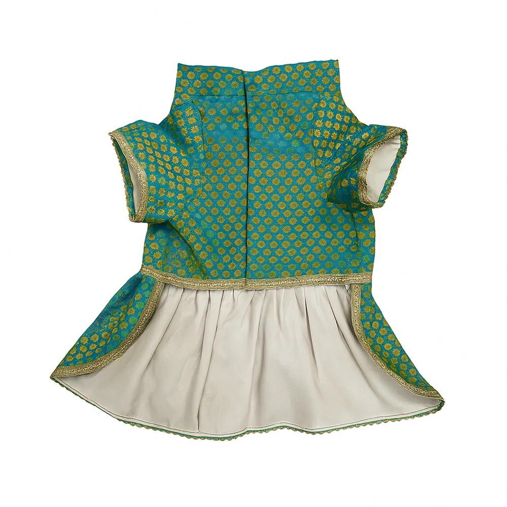 Pawsindia Traditional Royal Brocade Dress for Dogs (Aqua Green) - Image 3