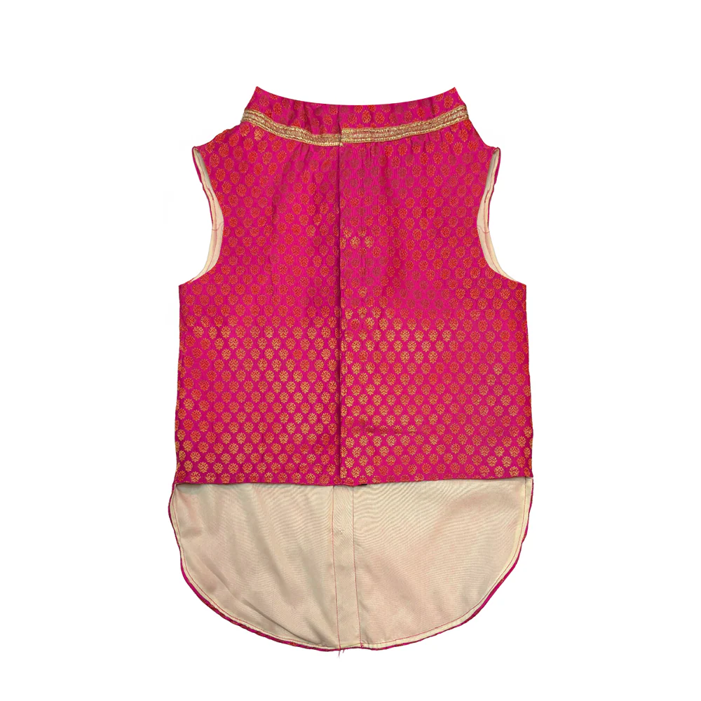 Pawsindia Traditional Royal Brocade Kurta for Cats (Pink) - Image 3