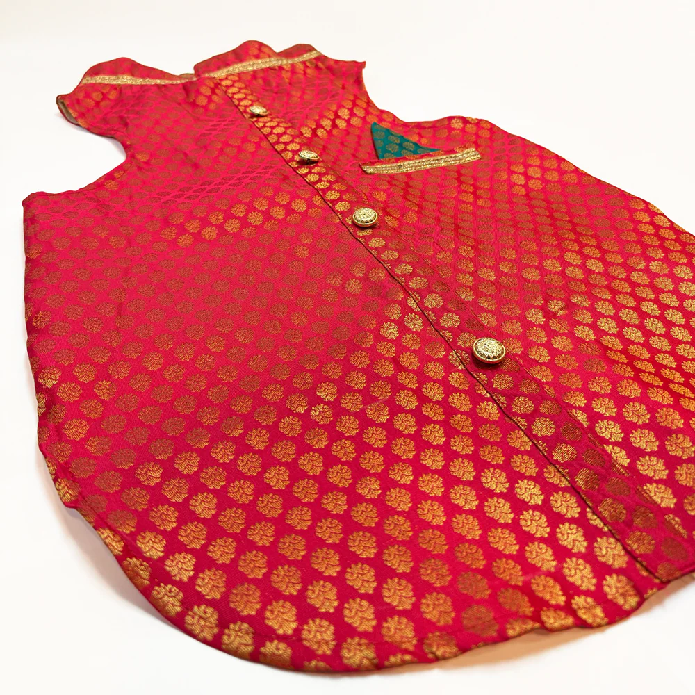 Pawsindia Traditional Royal Brocade Kurta for Cats (Red) - Image 5