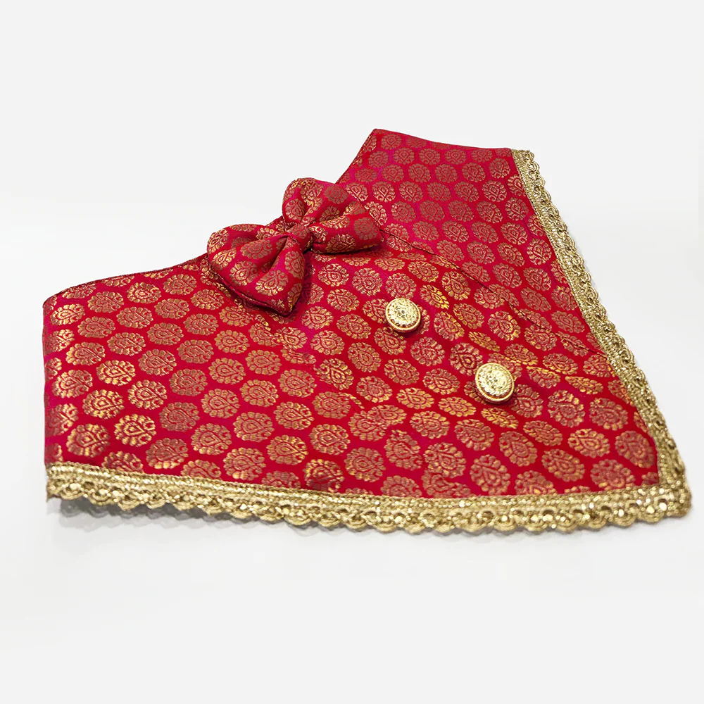 PawsIndia Traditional Royal Brocade Tuxedo for Dogs and Cats (Red)