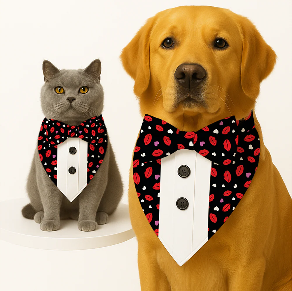 PawsIndia Valentines Edition Kisses with Hearts Printed Tuxedo for Dogs and Cats - Image 2
