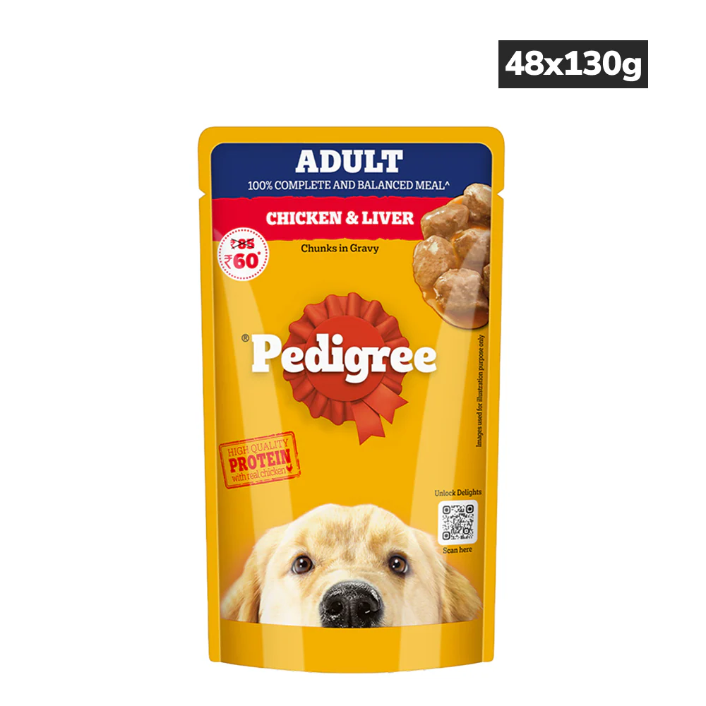 Pedigree Chicken and Liver Chunks in Gravy Adult Dog Wet Food (130g) - Image 4