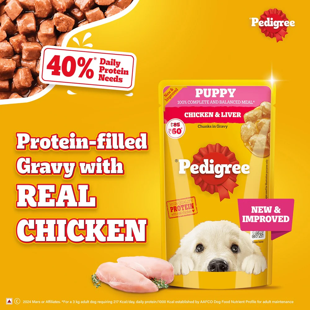 Pedigree Chicken and Liver Chunks in Gravy Pouch Puppy Dog Wet Food (130g) - Image 4