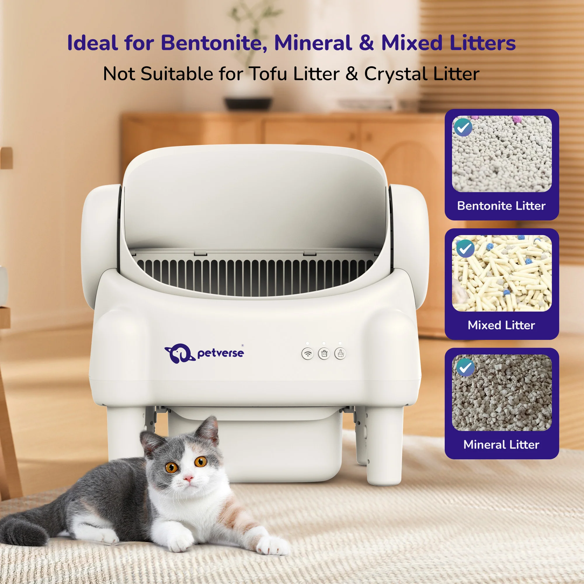 Petverse Open Top Self Cleaning Litter Box for Cats (White) - Image 2