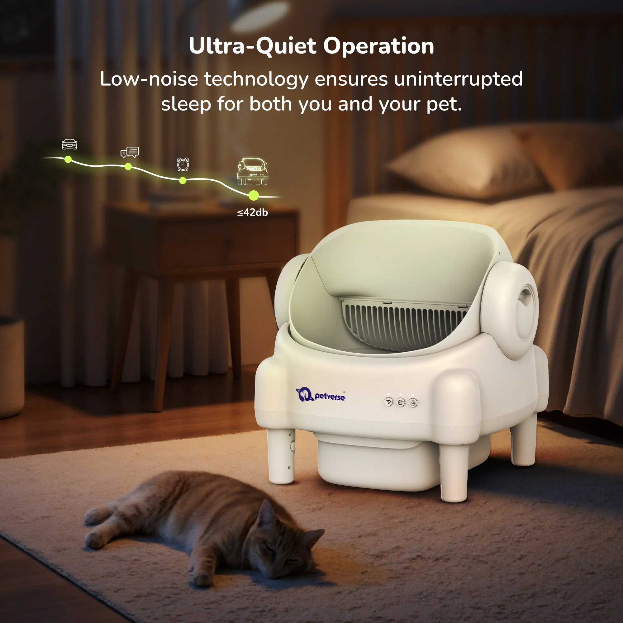 Petverse Open Top Self Cleaning Litter Box for Cats (White) - Image 3