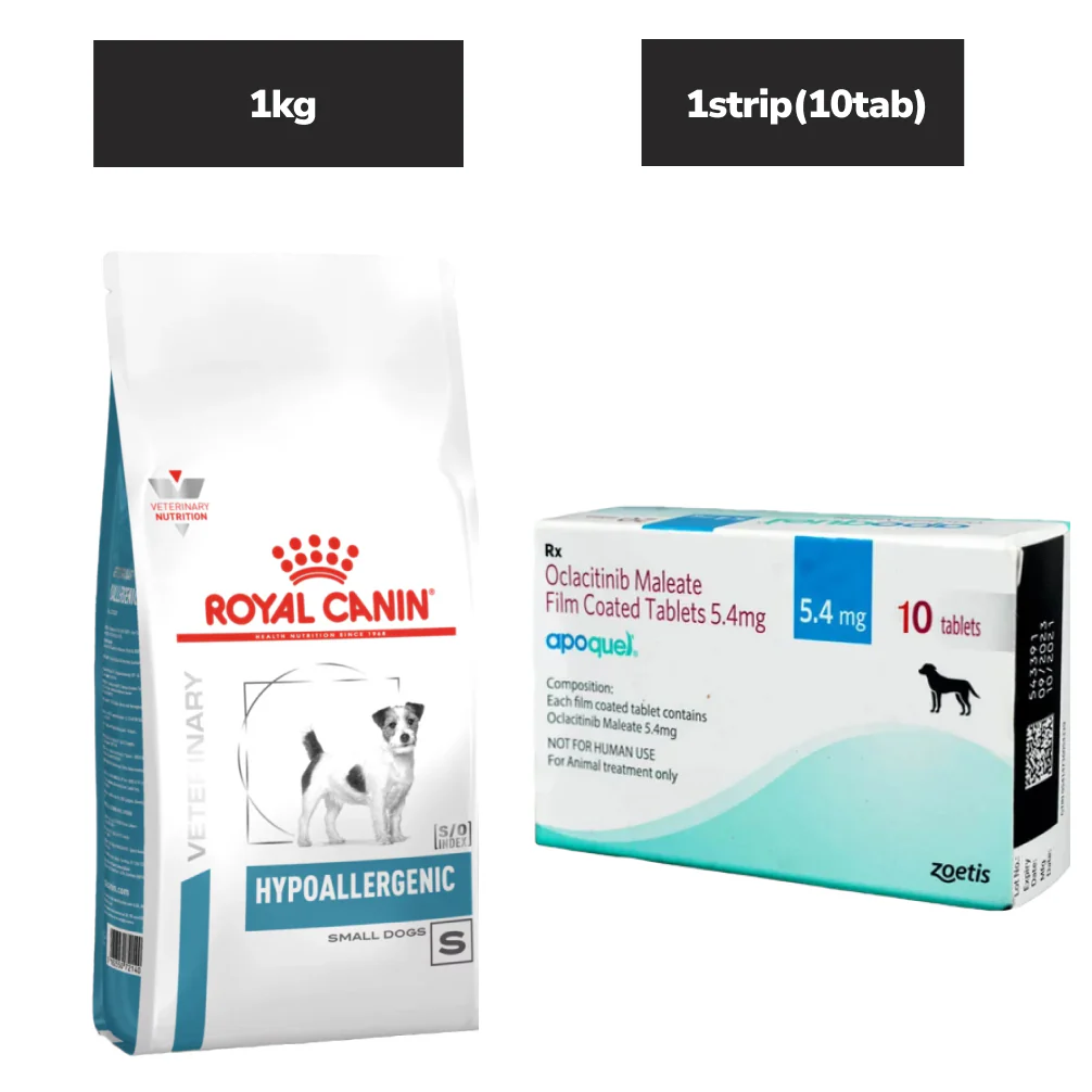 Royal Canin Hypoallergenic for Small Dog Dry Food (1kg) and Zoetis Apoquel (Oclacitinib) 5.4mg Tablet for Dogs (pack of 10 tablets) Combo