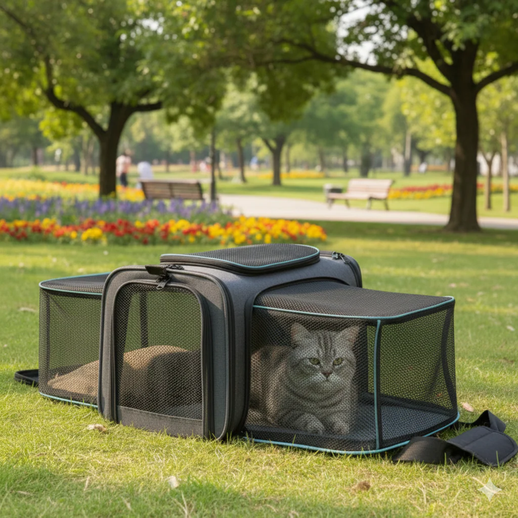 Skatrs Foldable Expandable Pet Travel Carrier Bag for Small Dogs, Adult Cats & Kittens (Grey)