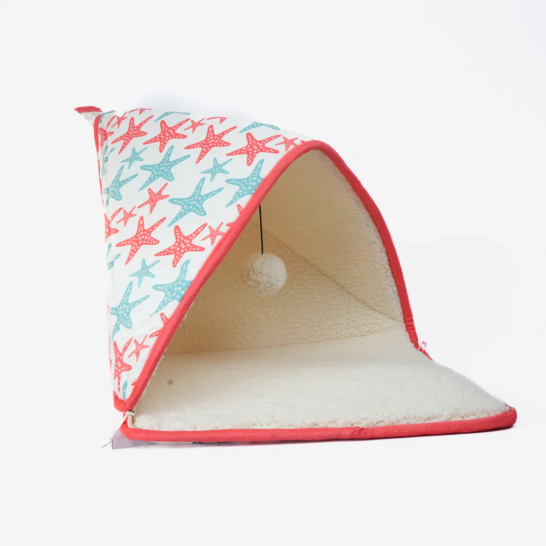 Skatrs Cozy Tent for Cats, Kittens and Small Dogs (Coral Red and Blue) - Image 3