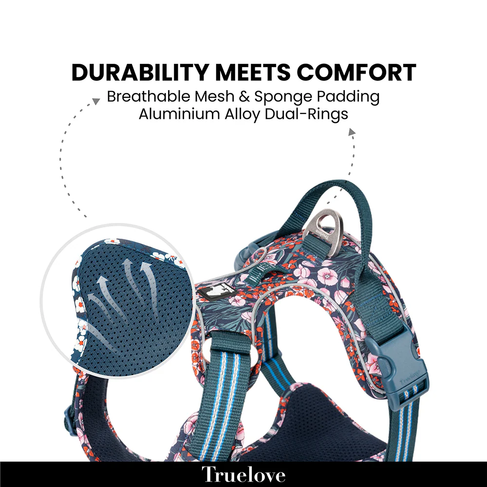Truelove Floral No Pull Cordura Fabric Harness for Dogs (Saxony Blue) - Image 3