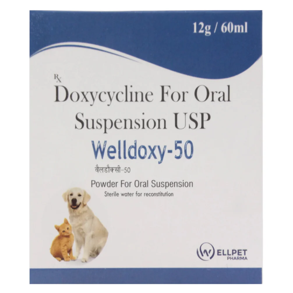Wellpet Welldoxy 50 Syrup (Doxycycline Oral Suspension) Antibiotic Solution for Dogs & Cats