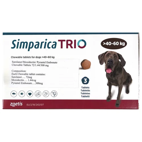 Zoetis Simparica Trio (Sarolaner) Tick & Flea Control Tablet for (40 to 60kg) Dogs (3 tablets) - Image 2