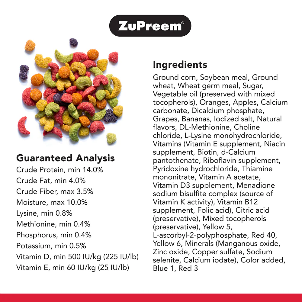 ZuPreem FruitBlend Flavor with Natural Flavors Avian Diets Medium & Large Bird Food - Image 3